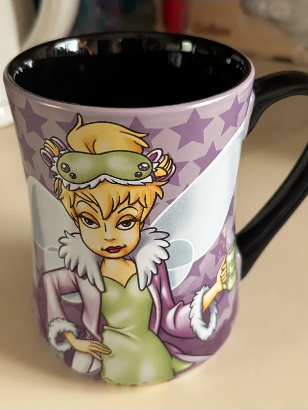 Disney Tinker Bell Purple & Black Ceramic Coffee Mug with Green Outfit Art